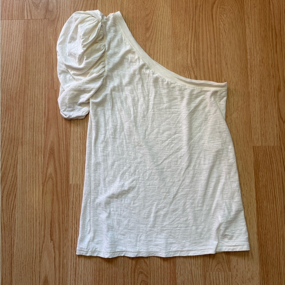 Nation LTD - Raina Balloon Sleeve One Shoulder Tee in White/Cream - Picture 3 of 6